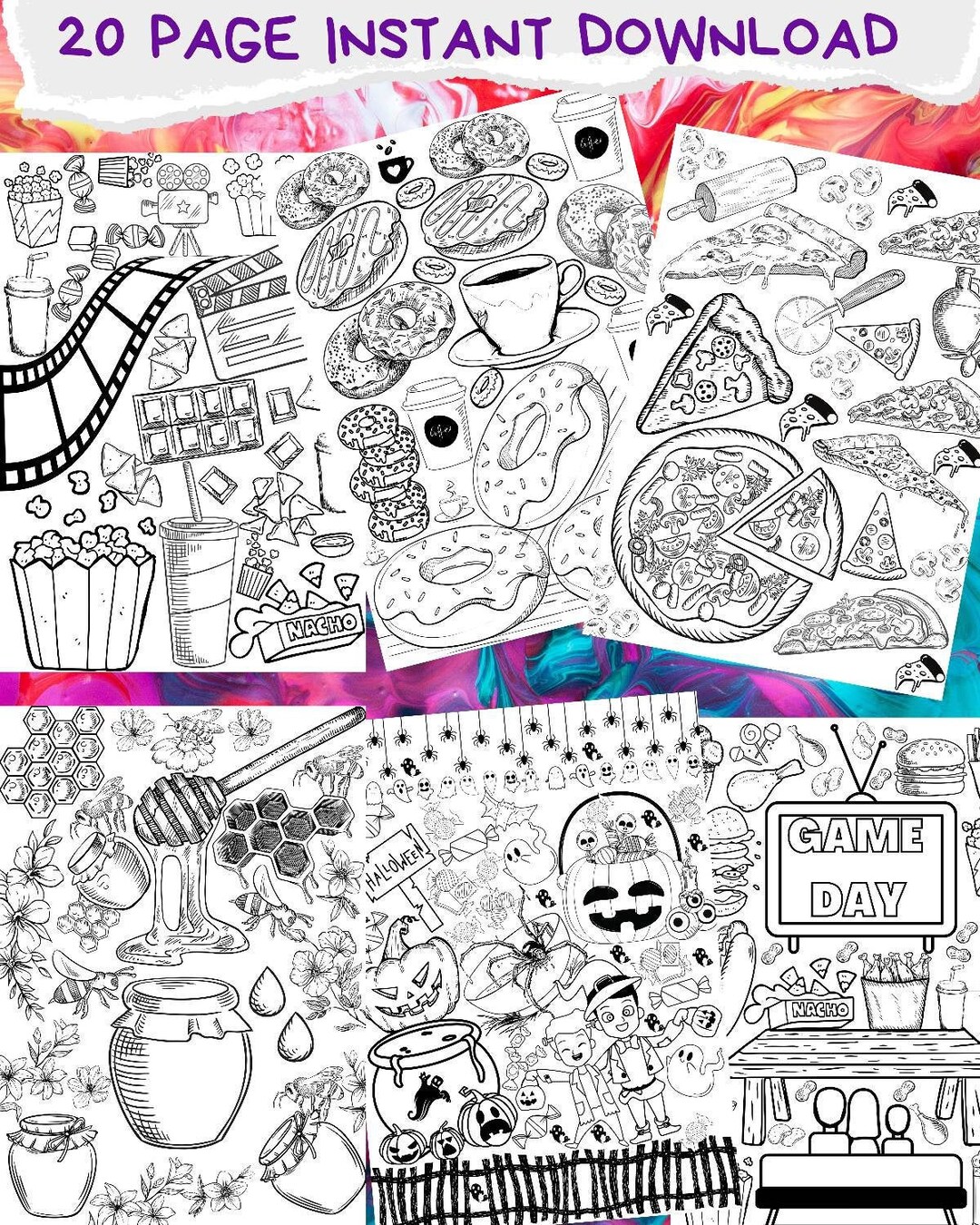 Foodie Coloring Pages Food Coloring Pages PDF Coloring - Etsy