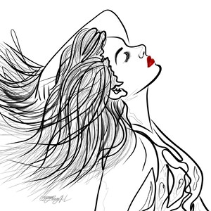 The Power to Say No Red Lips Girl Line Drawing Design Printable Digital Download Line Drawing Art for Prints, Posters, Wall Art