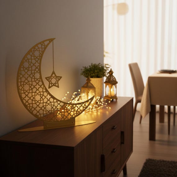 Metal Crescent Moon Decor, Ramadan Decor for Table, Eid Decor, Ramadan Tree, Ramadan Decoration for Home, Ramadan Gifts, Muslim Gifts