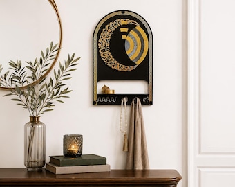 Metal Islamic Wall Calendar with Shelf, Shahada Written Prayer Room Decor, Arabic Calligrahpy, Muslim Gift, Islamic Wall Art