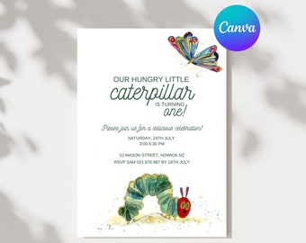 KIDS BIRTHDAY | The very hungry caterpillar Editable Digital invitation, 5x7" Customizable in Canva, Instant Download, Kids birthday Invite
