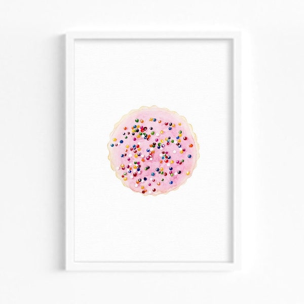 100s and 1000s cookie Whimsical Watercolor Nursery painting DIGITAL print | Pastel Pink cookie. Biscuit. Nursery poster art *Print at home*