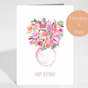 Aquarelle de fleurs, Joyeux anniversaire, Carte imprimable 5x7 », Téléchargement numérique instantané, Couper et imprimer à la maison, Options de format standard américain et A4 *PDF*