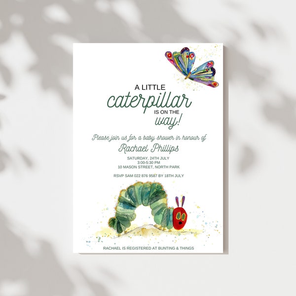 BABY SHOWER The very hungry caterpillar | Editable Digital invitation, 5x7" Customizable in Canva, Instant Download, Baby shower party