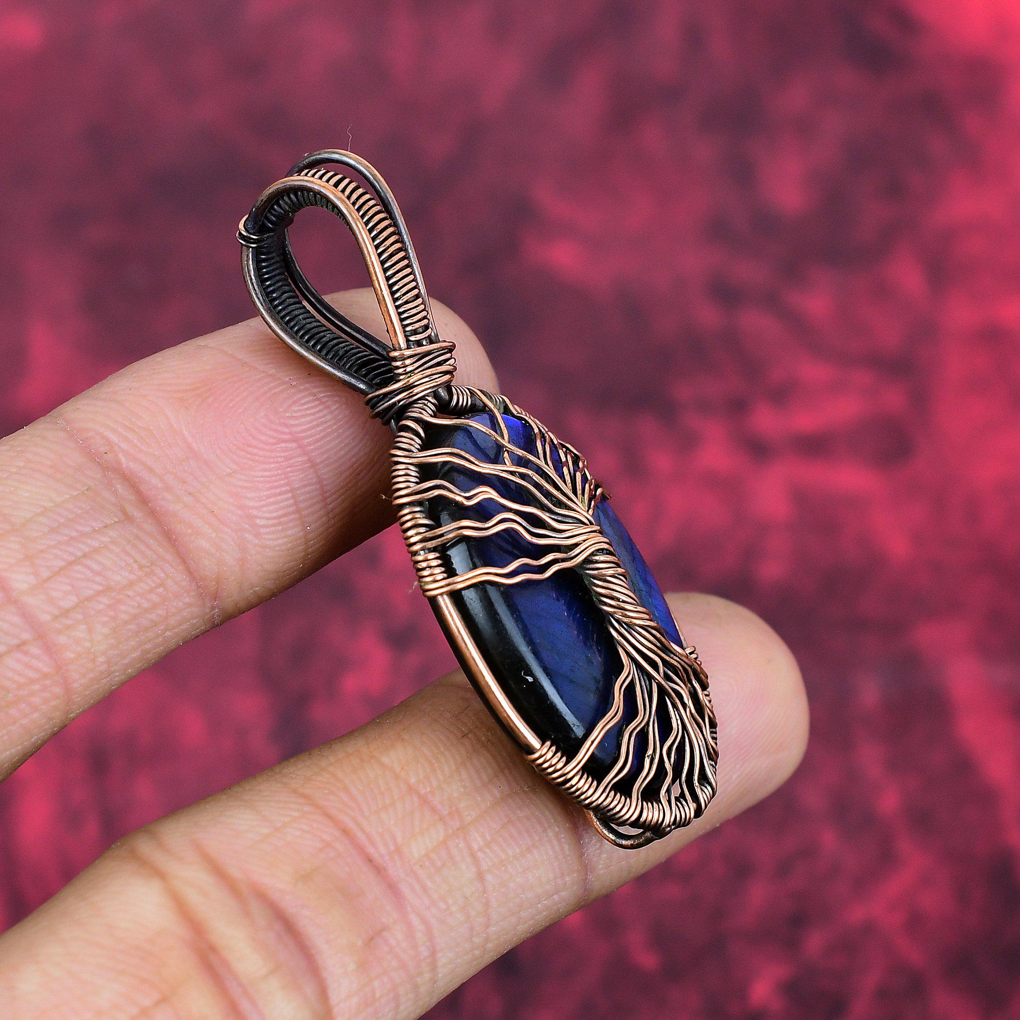 手作りの銅線で包まれた生命の樹ラブラドライトペンダント - Etsy 日本