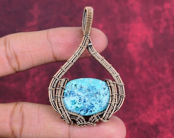 Chrysocolla Pendant: Handmade Copper Wire Wrapped Gemstone Jewelry