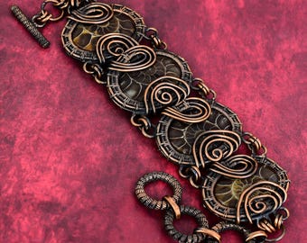 Ammonite Fossil Bracelet: Handmade Copper Wire Wrapped Jewelry