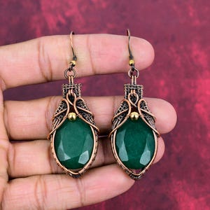 Faceted Zambian Emerald Earring Copper Wire Wrapped Earring Genuine Gemstone Earring Copper Wire Wrap Jewelry Handmade Earrings Gift For Her