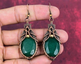 Handmade Copper Wire Wrapped Zambian Emerald Earrings