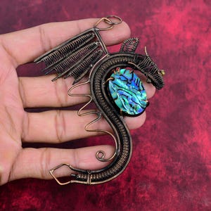 Abalone Dragon Pendant: Handmade Copper Wire Wrapped Jewelry