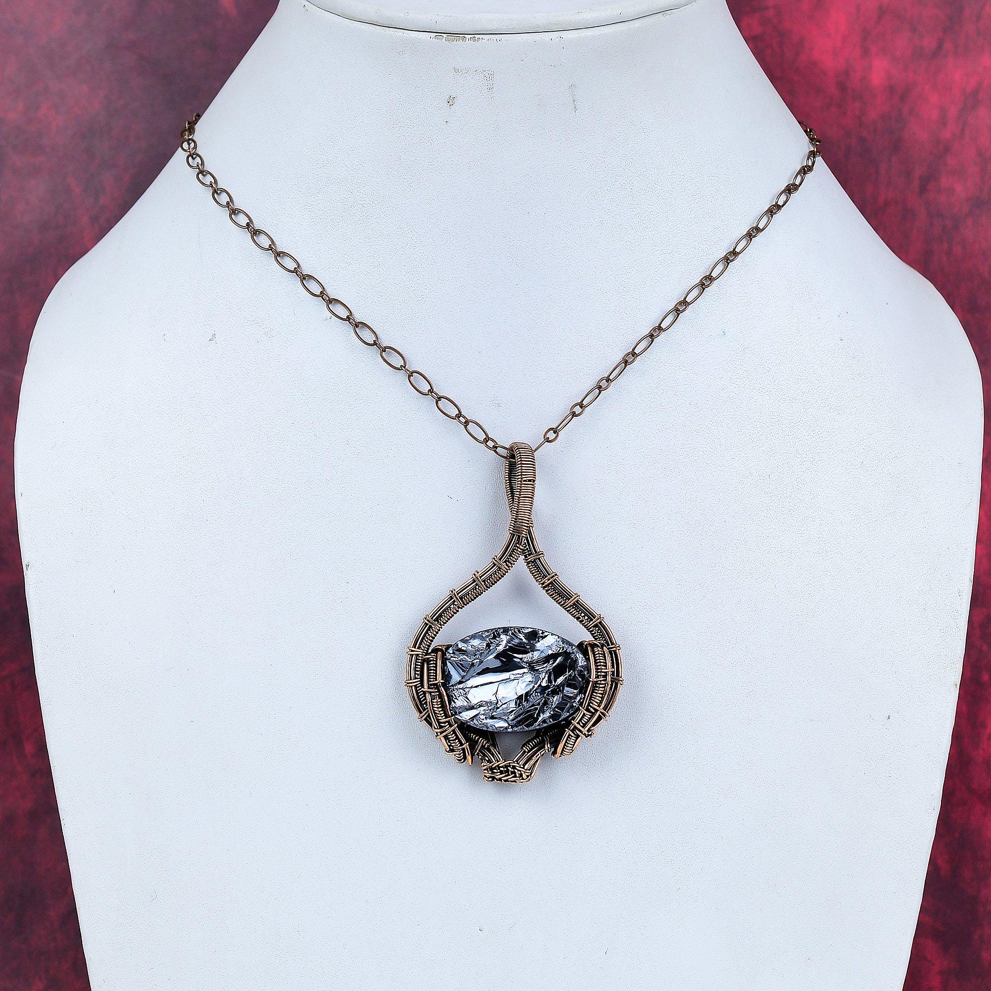 Ciondolo In Pietra Shungite E Rame - Fatto A Mano, Avvolto In Filo Di Rame, Regalo Unisex - Foto 4