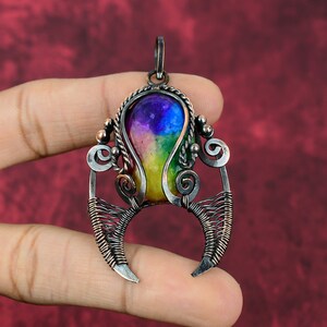 Rainbow Solar Quartz Druzy Pendant Copper Wire Wrapped Gemstone Pendant Antique Jewelry Handmade Pendant Amazing Copper Jewelry Gift For Mom