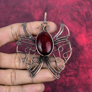 Red Fire Labradorite Butterfly Pendant: Handmade Copper Wire Wrapped Jewelry