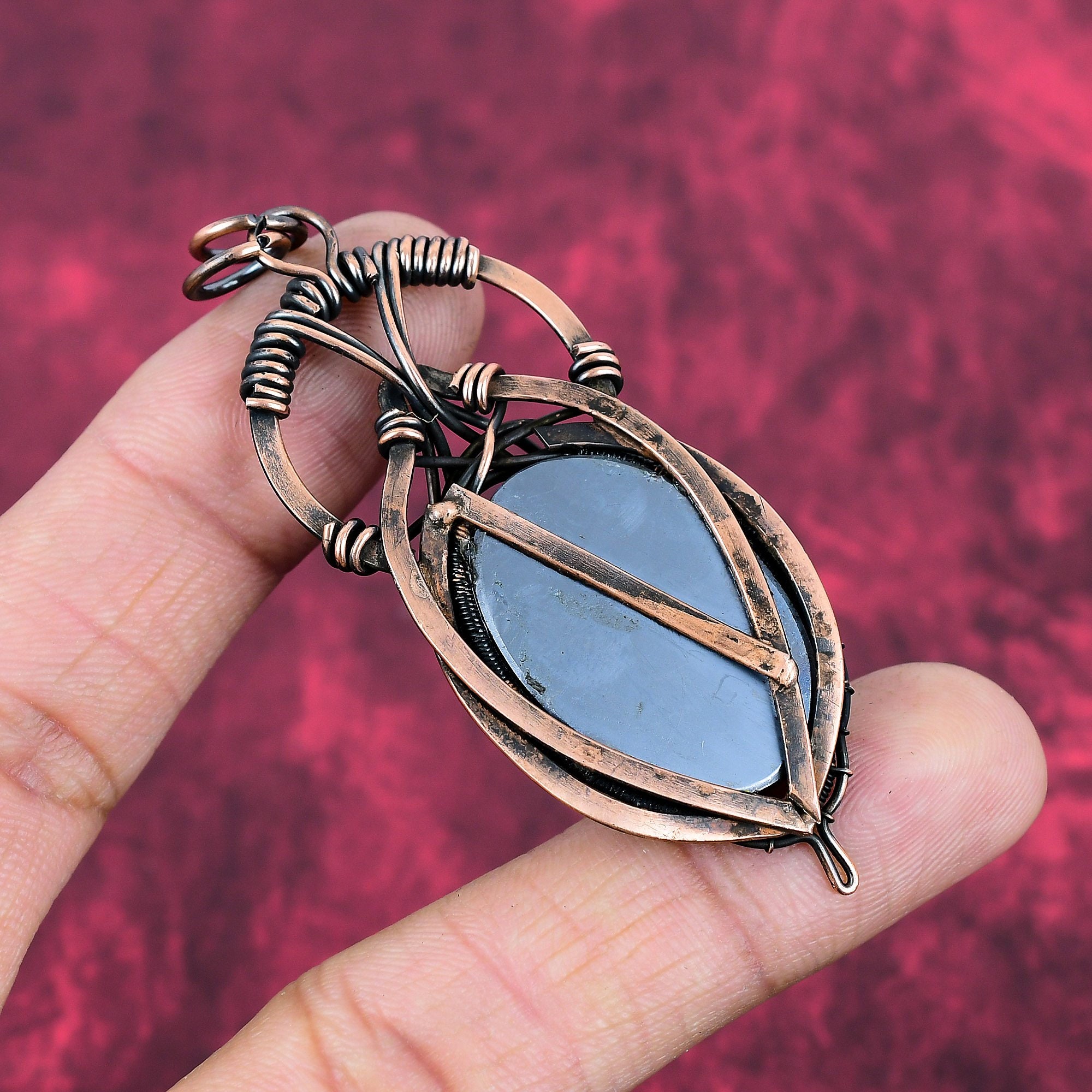 Ciondolo In Pietra Shungite E Rame - Fatto A Mano, Avvolto In Filo Di Rame, Regalo Unisex - Foto 5