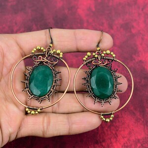 Faceted zambian emerald earring copper wire wrapped earrings handmade jewelry natural gemstone earring copper wire wrap jewelry gift for her