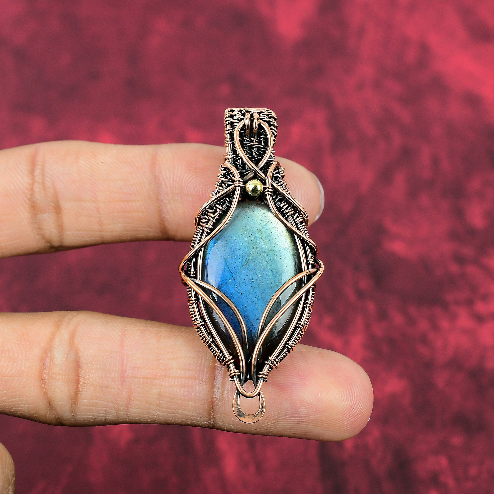 手作りの銅線巻きラブラドライトペンダント：宝石ジュエリー - Etsy 日本