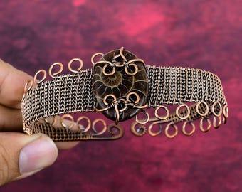 Ammonit Fossilien Armreif, Handgemachter Kupferdraht Gewickelt Schmuck