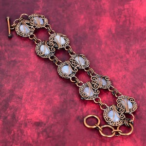 Rainbow moonstone bracelet copper wire wrapped bracelet adjustable chain bracelet copper jewelry gifts for him gemstone handmade bracelet