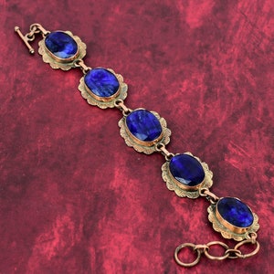 Faceted Blue Sapphire Copper Bracelet: Handmade Elegant Jewelry