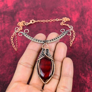 Red Fire Labradorite Necklace Copper Wire Wrapped Gemstone Necklace Adjustable Chain Necklace Copper Jewelry Handmade Necklace Gift For Wife