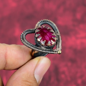 Faceted Kashmir Ruby Ring: Handmade Copper Wire Wrapped Jewelry