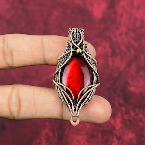 Red Fire Labradorite Pendant Copper Wire Wrapped Jewelry Gemstone Pendant Handmade Jewelry Copper Wire Pendant For Gifts Birthstone Pendant