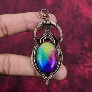 Rainbow Solar Quartz Druzy Pendant Copper Wire Wrapped Pendant Handmade Jewelry Gemstone Pendant Unique Copper Design Jewelry Wedding Gifts