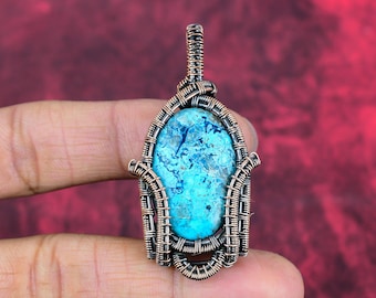 Handmade Copper Wire Wrapped Chrysocolla Pendant