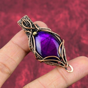 Purple Fire Labradorite Copper Wire Wrapped Pendant - Handmade