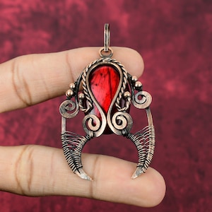 Colgante de labradorita de fuego rojo, colgante de piedra preciosa envuelto en alambre de cobre, joyería de cobre hecha a mano, colgante étnico, regalos de aniversario, joyería envuelta en alambre