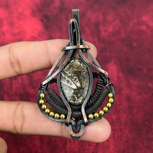 Turritella Agate Pendant Copper Wire Wrapped Pendant Handmade Designer Pendant Original Gemstone Pendant Copper Wire Jewelry Gifts For Wife