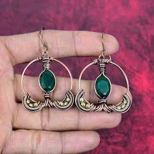 Faceted zambian emerald earring copper wire wrapped earrings handmade gemstone earring copper wire wrap jewelry gift for women drop earrings
