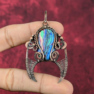 Regenbogen Calsilica Kupfer Anhänger: Handgemachter Schmuck aus Draht Eingewickelt