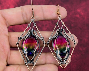 Handmade Copper Wire Wrapped Multi Tourmaline Earrings