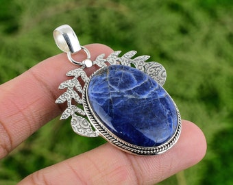 gift for her Sodalite pendant  925 Sterling Silver Pendant pendant for her Minimalist gemstone pendant