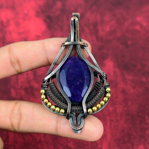 Faceted Blue Sapphire Copper Pendant: Handmade Wire Wrapped Jewelry