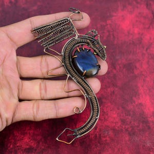 Labradorite Dragon Pendant: Copper Wire Wrapped Gemstone Jewelry