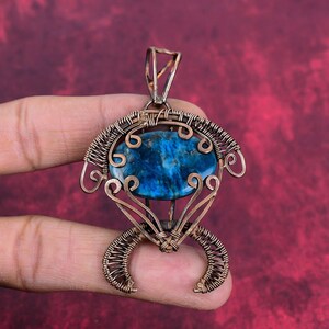 Neon apatite pendant copper wire wrapped pendant original gemstone jewelry handmade tortoise pendant copper wire wrap jewelry gifts for her
