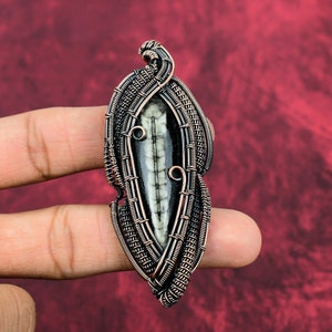 Handmade Copper Wire Wrapped Orthoceras Fossil Pendant