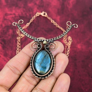 Labradorite Copper Wire Wrapped Necklace: Handmade Gemstone Jewelry