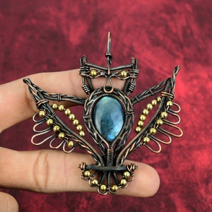 Labradorite Owl Pendant: Handmade Copper Wire Wrapped Jewelry