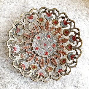 Vintage Brass Enameled Openwork Bowl | Brass Trinket Dish