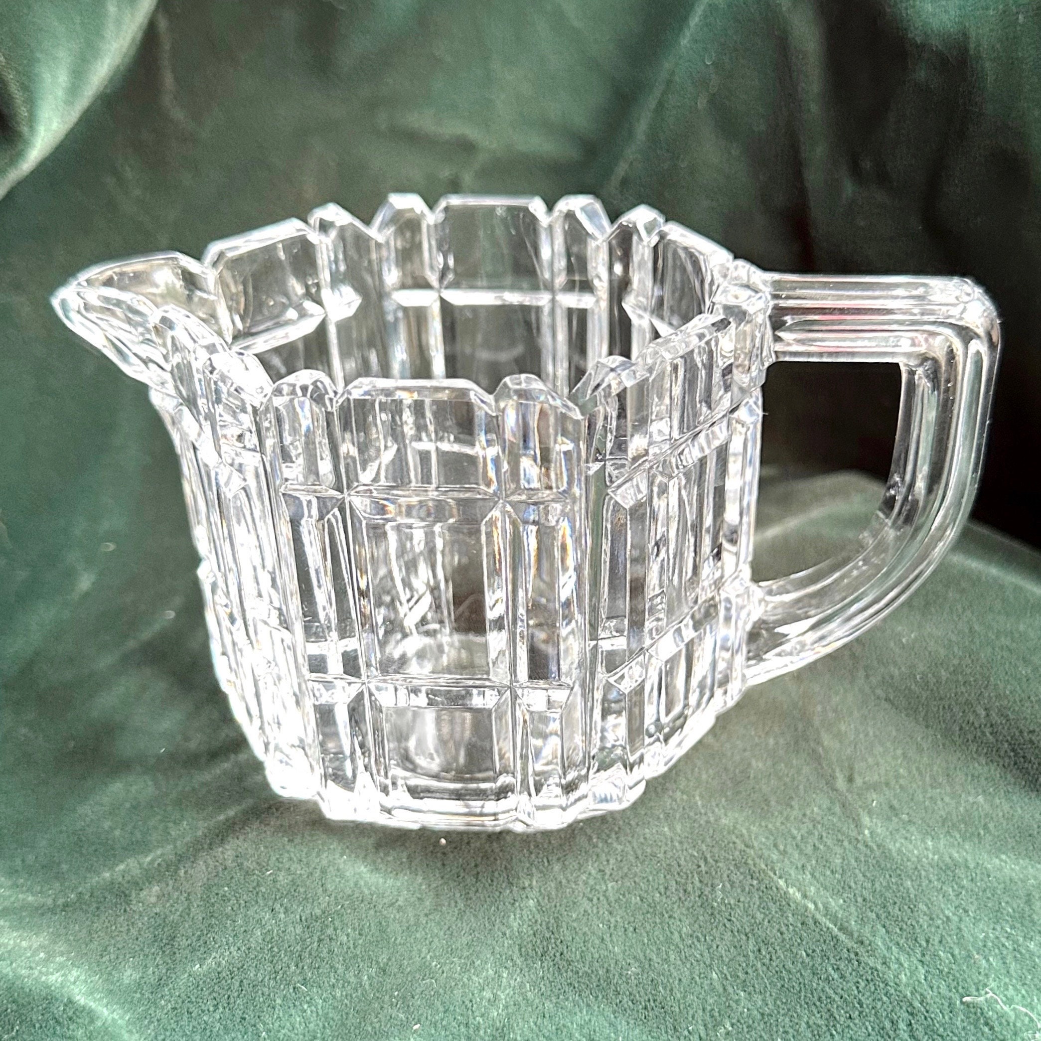 Vintage Clear Cut Glass Creamer Block Geometric Pattern - Etsy