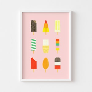 Ice cream art print ice lolly poster ice cream wall decor retro illustration 80s poster