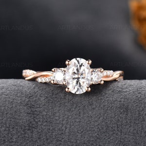 5*7mm Oval Cut Moissanite Engagement Ring Rose Gold Infinity Twist Half Eternity Wedding Ring Art Deco Three Stone Bridal Ring Promise Gift