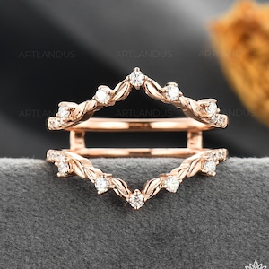 Cage Leaf Wedding Band Women Double Curved Wedding Band Vine Matching Moissanite Ring Stack Dainty Delicate Enhancer Ring Band Rose Gold