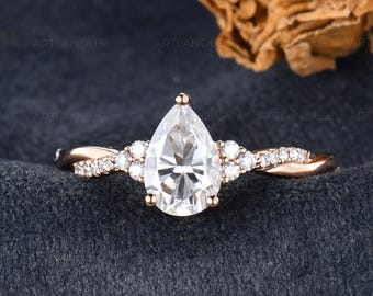 Infinity Moissanite Engagement Ring Rose Gold Pear Shaped Twisted Ring Cluster Bridal Moissanite Ring  Vintage Promise Gift For Her