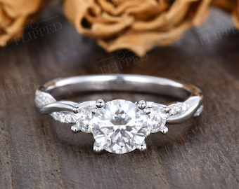 1.2ct Three Stone Moissanite Engagement Ring White Gold Round Moissanite Ring Infinity Twist Diamond Ring Half Eternity Bridal Ring Woman