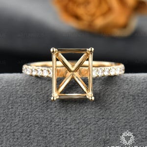 Emerald Cut Ring Setting Engagement Ring Semi Mount Ring Custom Mounting Yellow Gold Diamond Solitaire Ring 14k/18K Setting 2MM Bandwidth