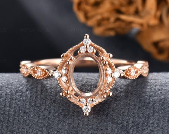 Custom Ring Setting Yellow Gold Engagement Ring Art Deco Semi Mount Antique Ring Setting Milgrain Vine Vintage Style Jewelry Cluster Oval